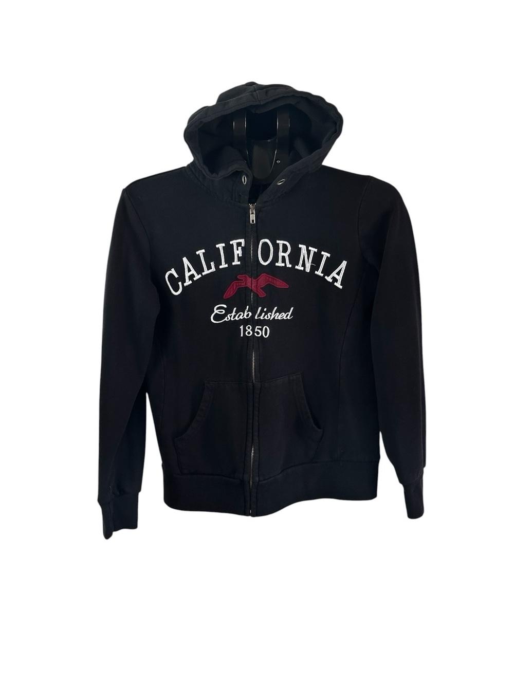 Y2K California Embroidered Black Zip Up Hoodie Women’s Medium